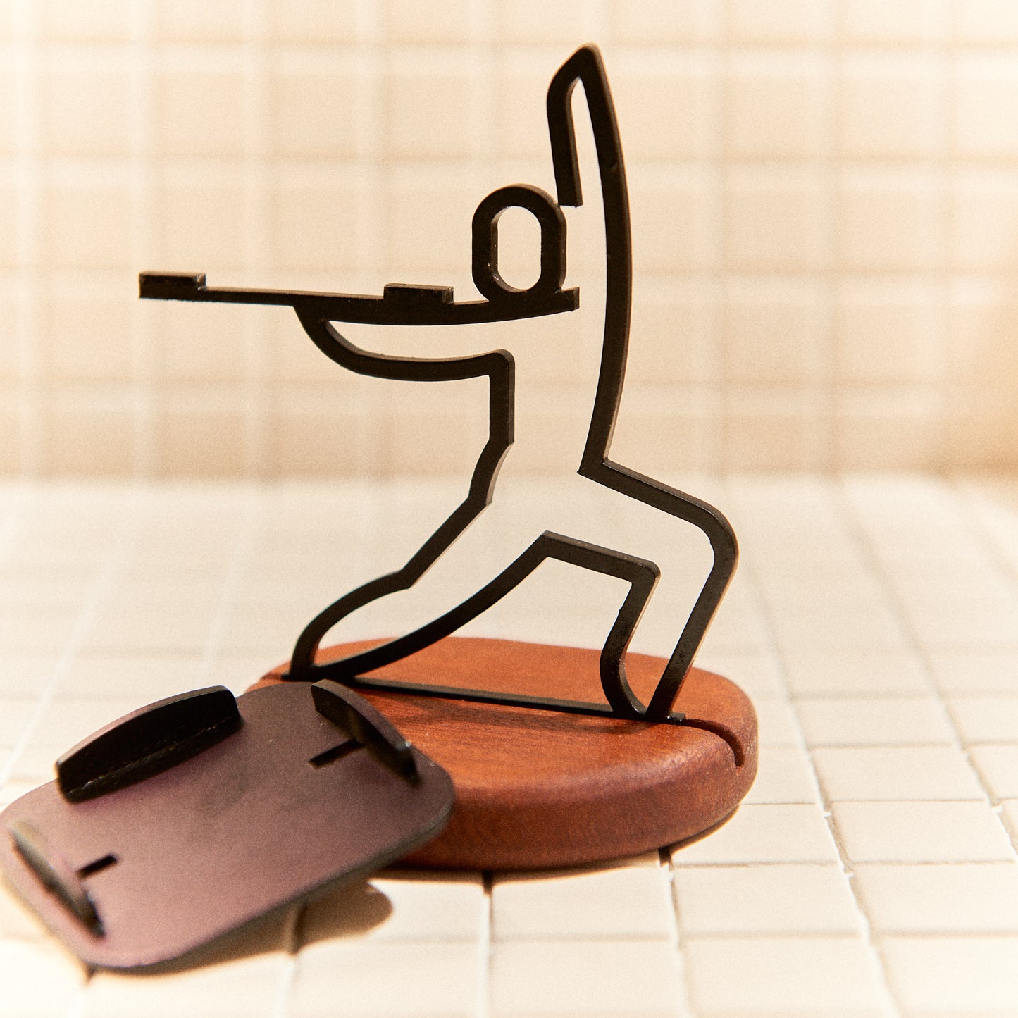 Yoga candle holder in Warrior Pose, handmade minimalist decor with tealight.