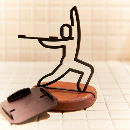 Yoga candle holder in Warrior Pose, handmade minimalist decor with tealight.