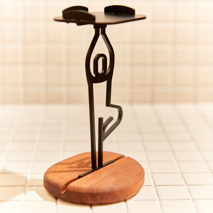 Yoga candle holder in Tree Pose, minimalist handmade decor with tealight.