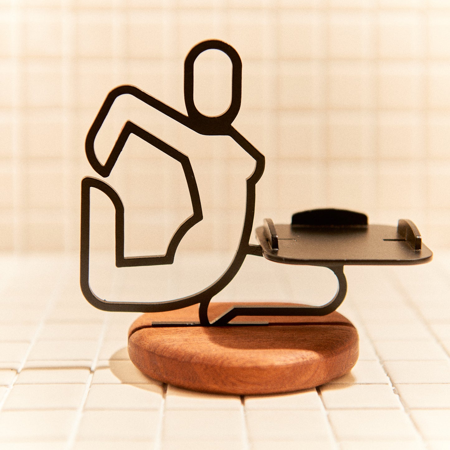 Yoga candle holder in Mermaid Pose, handmade minimalist decor with tealight.
